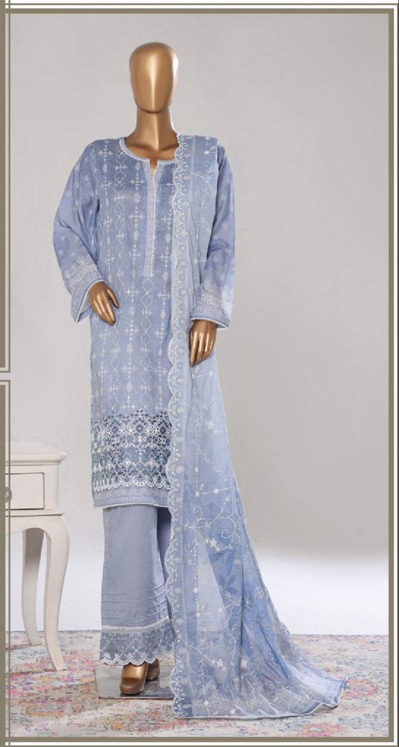 Bin Saeed | Stitch 3 PC White & White Embroidered Lawn Collection