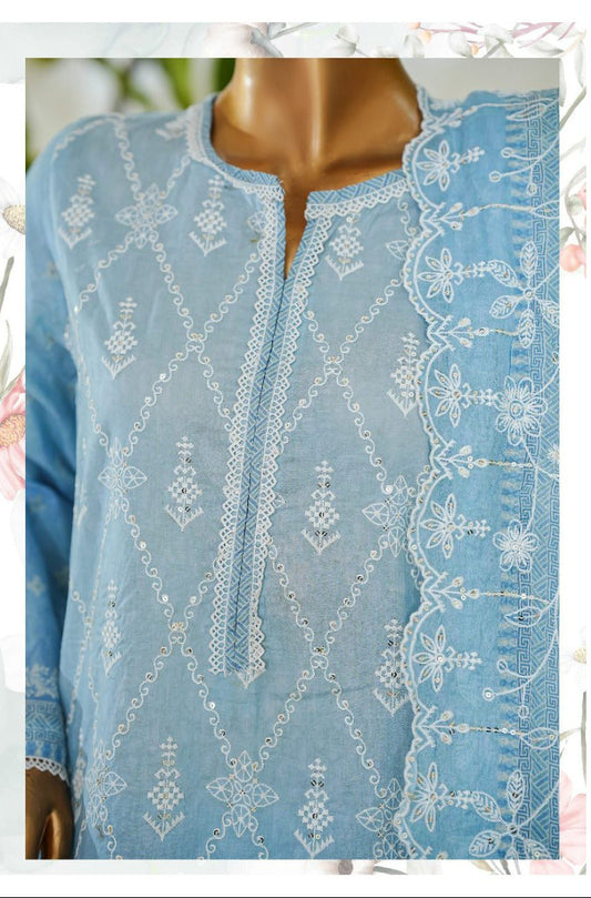 Bin Saeed | Stitch 3 PC White & White Embroidered Lawn Collection