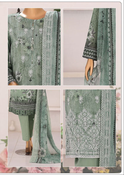 HZ | Unstitch 3 Pc Chikankari Suit with Printed Chiffon Dupatta