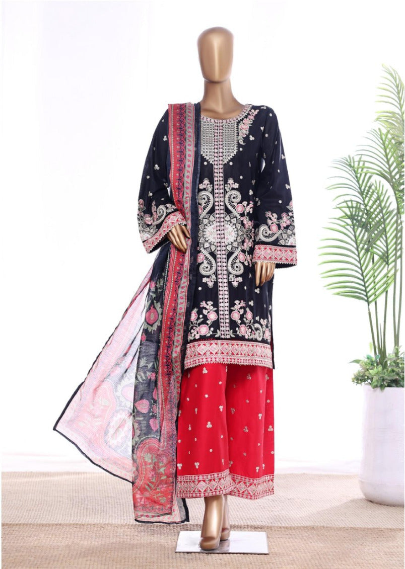 Bin Saeed | Stitched 3 Pc Luxury Embroidered Lawn With Printed dupatta