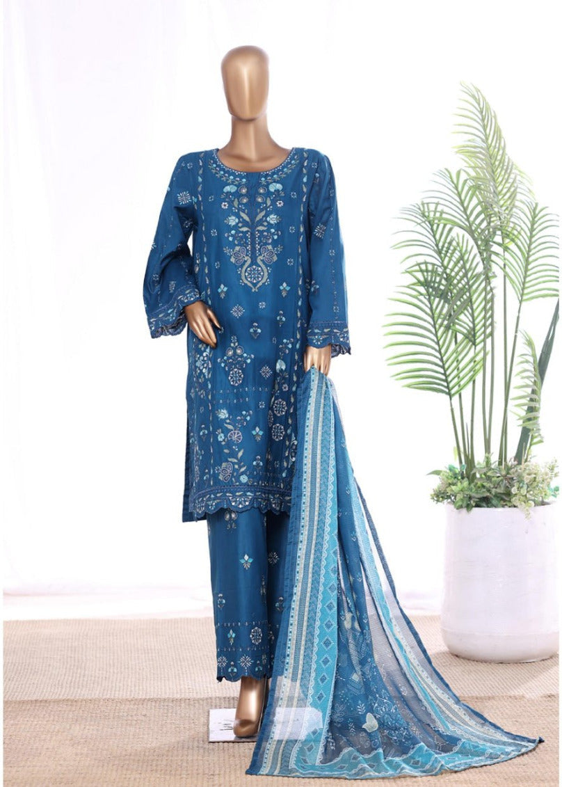Bin Saeed | Stitched 3 Pc Luxury Embroidered Lawn With Printed dupatta