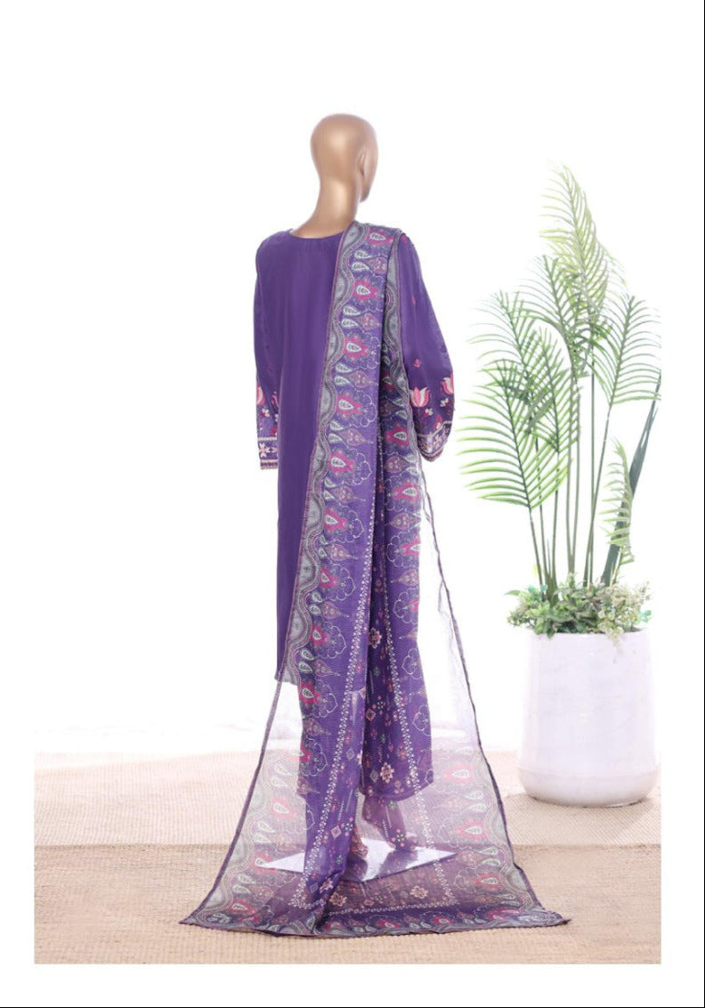 Bin Saeed | Stitched 3 Pc Luxury Embroidered Lawn With Printed dupatta