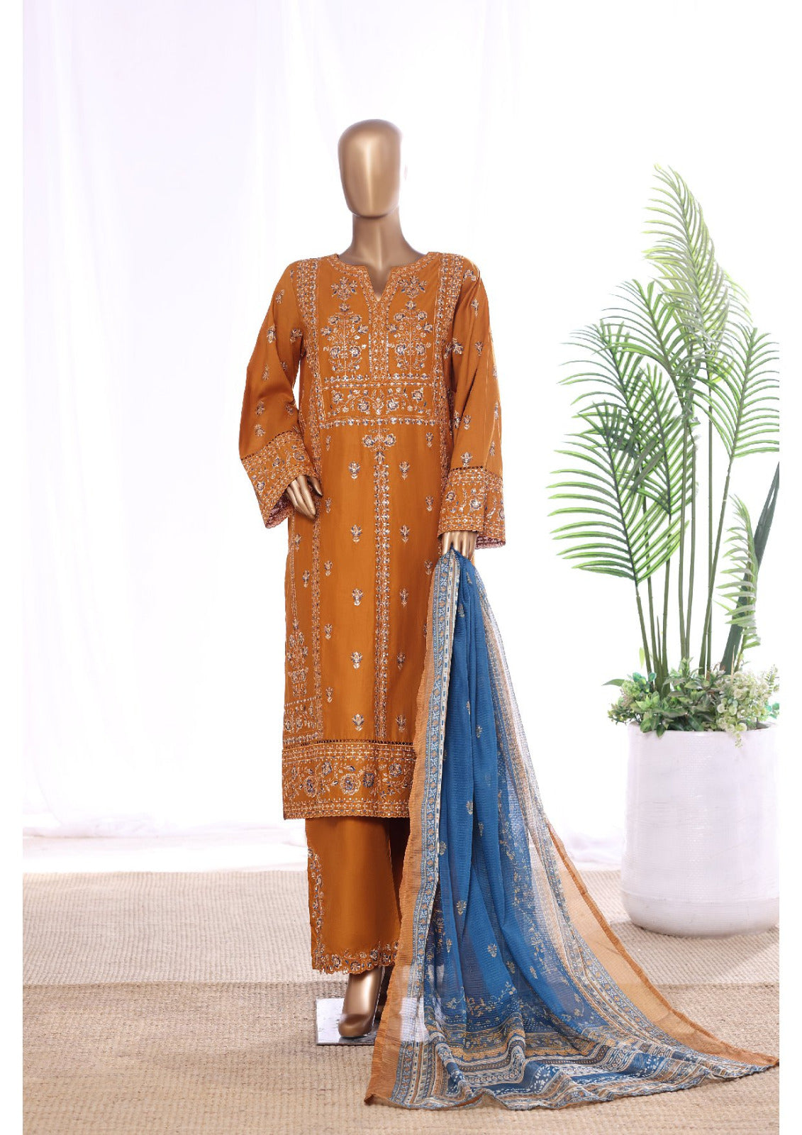 Bin Saeed | Stitched 3 Pc Luxury Embroidered Lawn With Printed dupatta