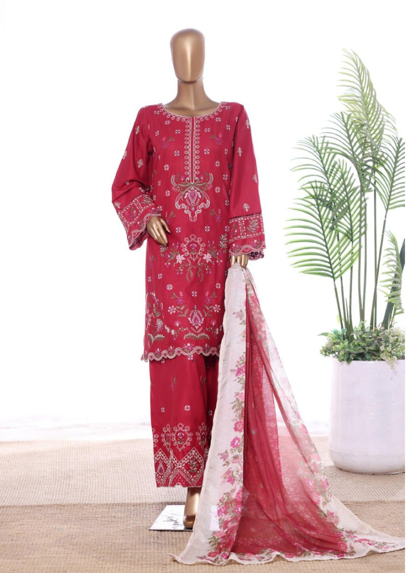 Bin Saeed | Stitched 3 Pc Luxury Embroidered Lawn With Printed dupatta