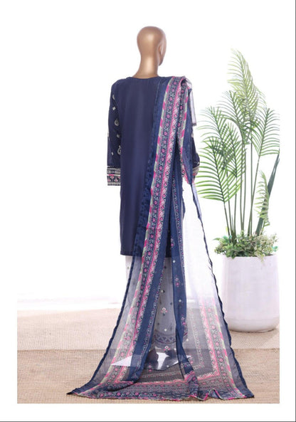 Bin Saeed | Stitched 3 Pc Luxury Embroidered Lawn With Printed dupatta