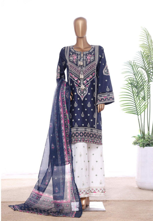 Bin Saeed | Stitched 3 Pc Luxury Embroidered Lawn With Printed dupatta