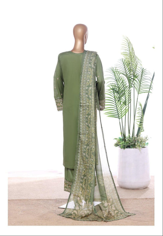 Bin Saeed | Stitched 3 Pc Luxury Embroidered Lawn With Printed dupatta