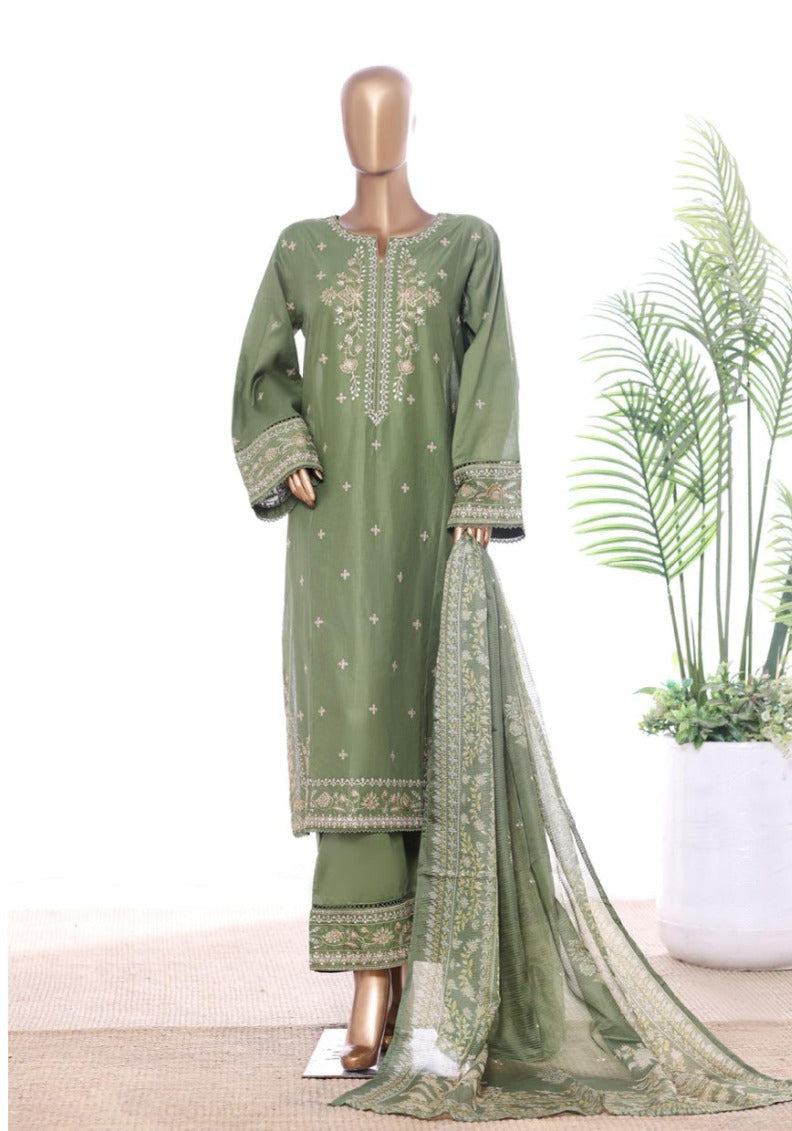 Bin Saeed | Stitched 3 Pc Luxury Embroidered Lawn With Printed dupatta