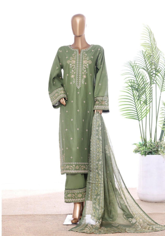 Bin Saeed | Stitched 3 Pc Luxury Embroidered Lawn With Printed dupatta