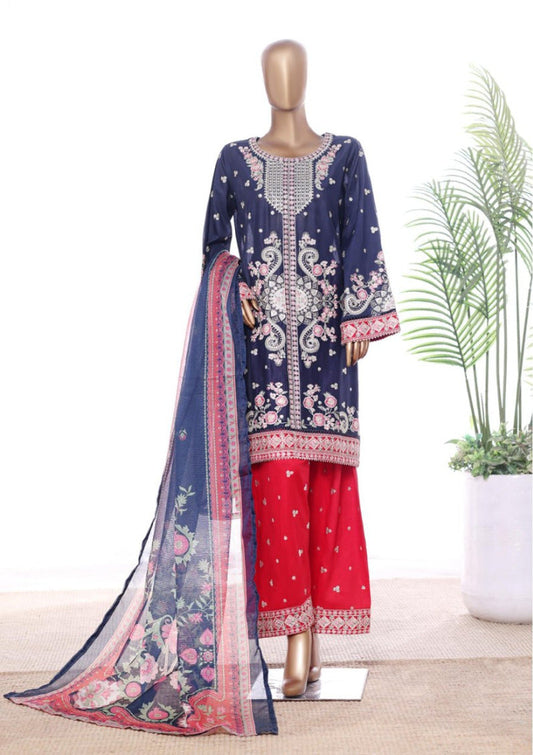 Bin Saeed | Stitched 3 Pc Luxury Embroidered Lawn With Printed dupatta