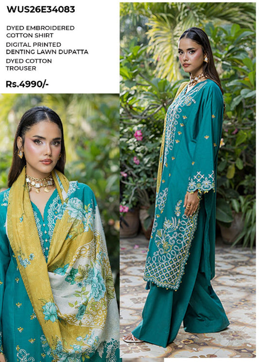 ZELLBURY | Unstitched 3 Piece Embroidered Chikankari Collection