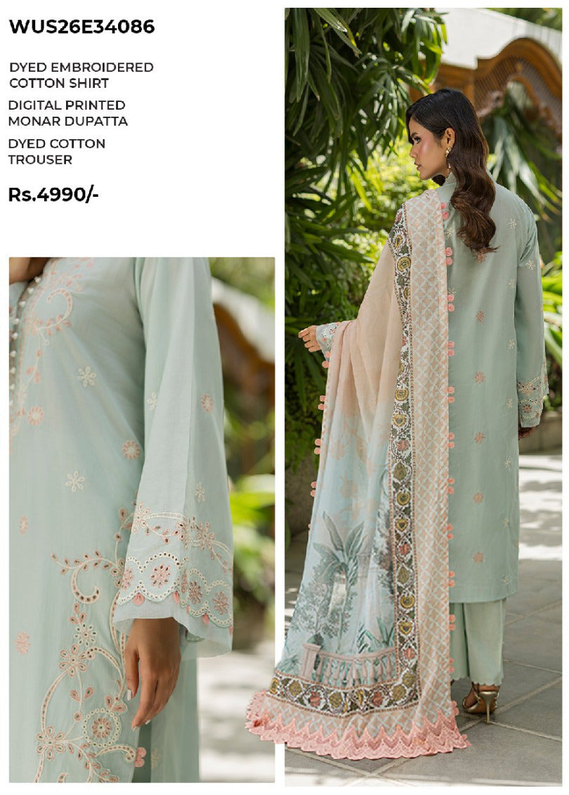 ZELLBURY | Unstitched 3 Piece Embroidered Chikankari Collection