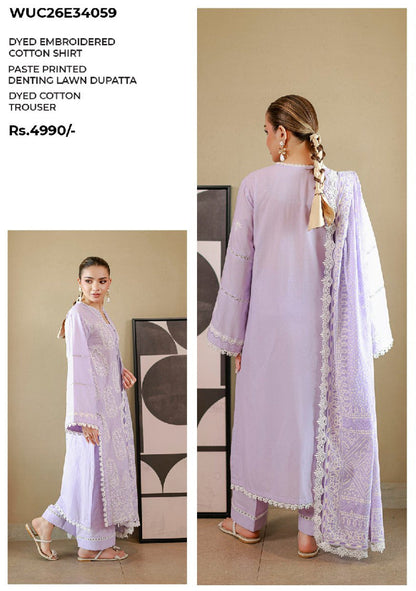 ZELLBURY | Unstitched 3 Piece Embroidered Chikankari Collection