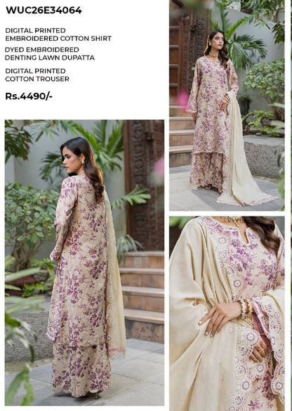 ZELLBURY | Unstitched 3 Piece Embroidered Chikankari Collection