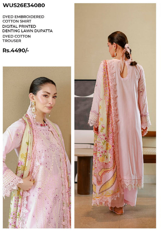 ZELLBURY | Unstitched 3 Piece Embroidered Chikankari Collection
