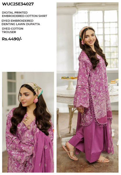 ZELLBURY | Unstitched 3 Piece Embroidered Chikankari Collection