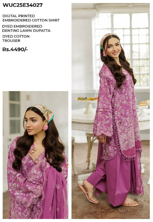 ZELLBURY | Unstitched 3 Piece Embroidered Chikankari Collection