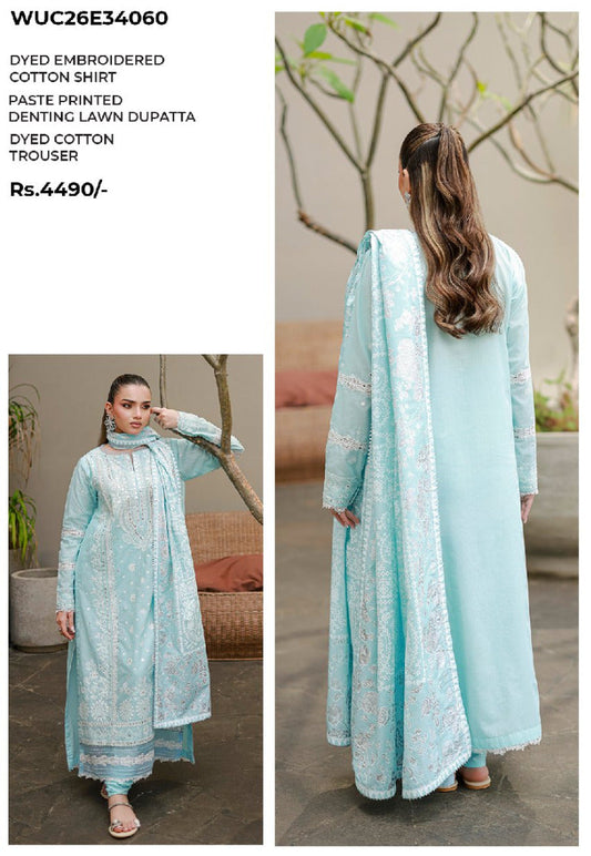 ZELLBURY | Unstitched 3 Piece Embroidered Chikankari Collection