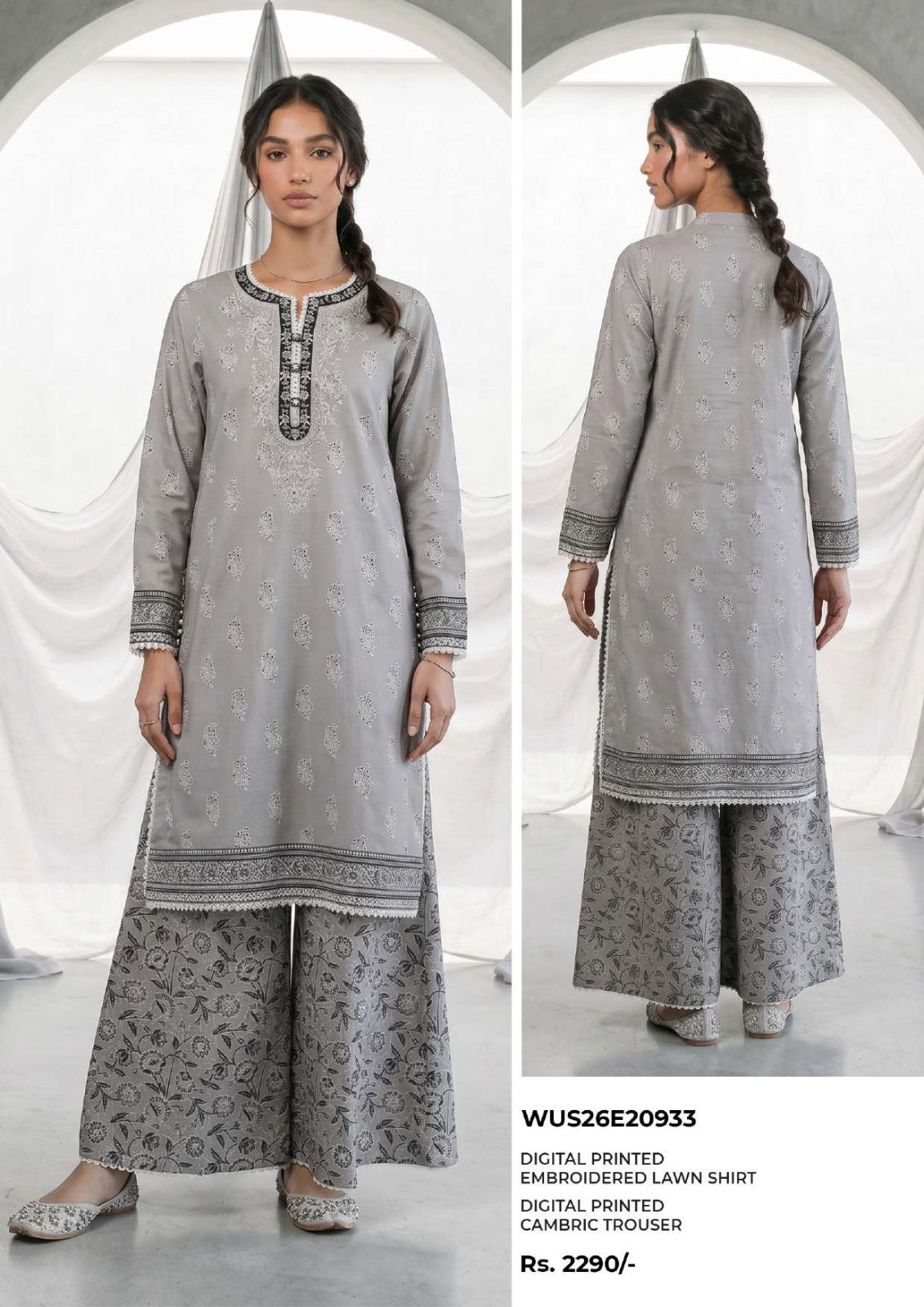 ZELLBURY | Monochrome 2 Pc Lawn Printed Collection – Black & White