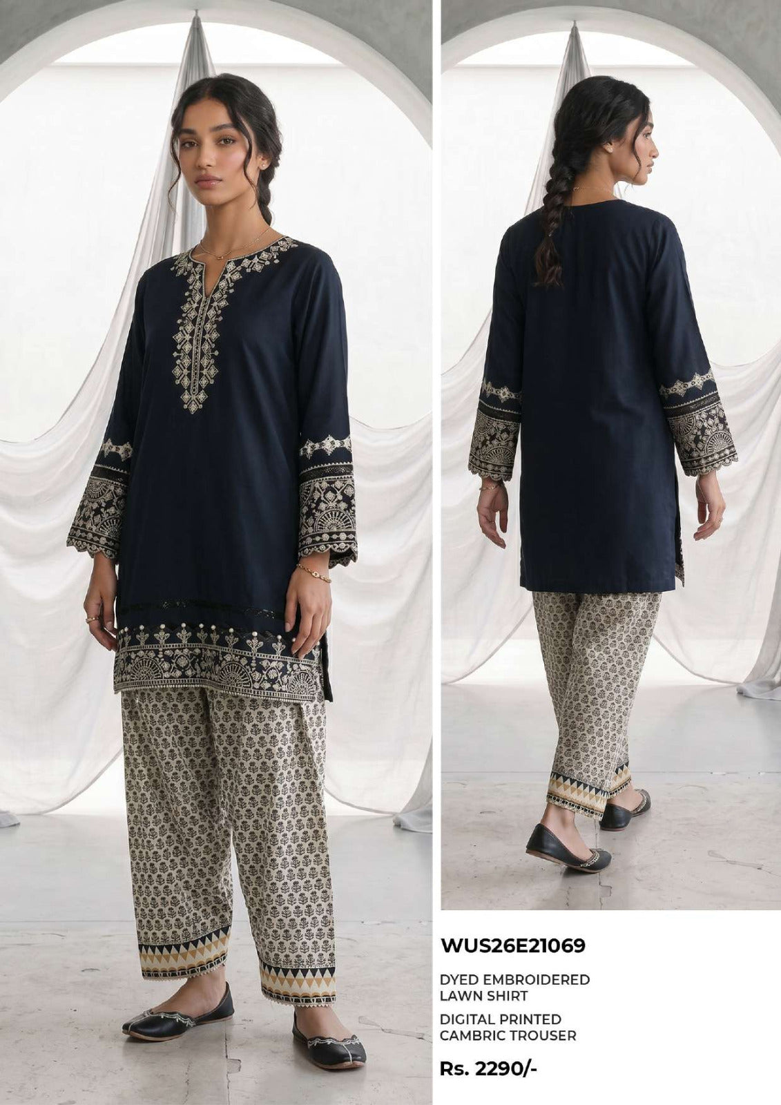 ZELLBURY | Monochrome 2 Pc Lawn Printed Collection – Black & White