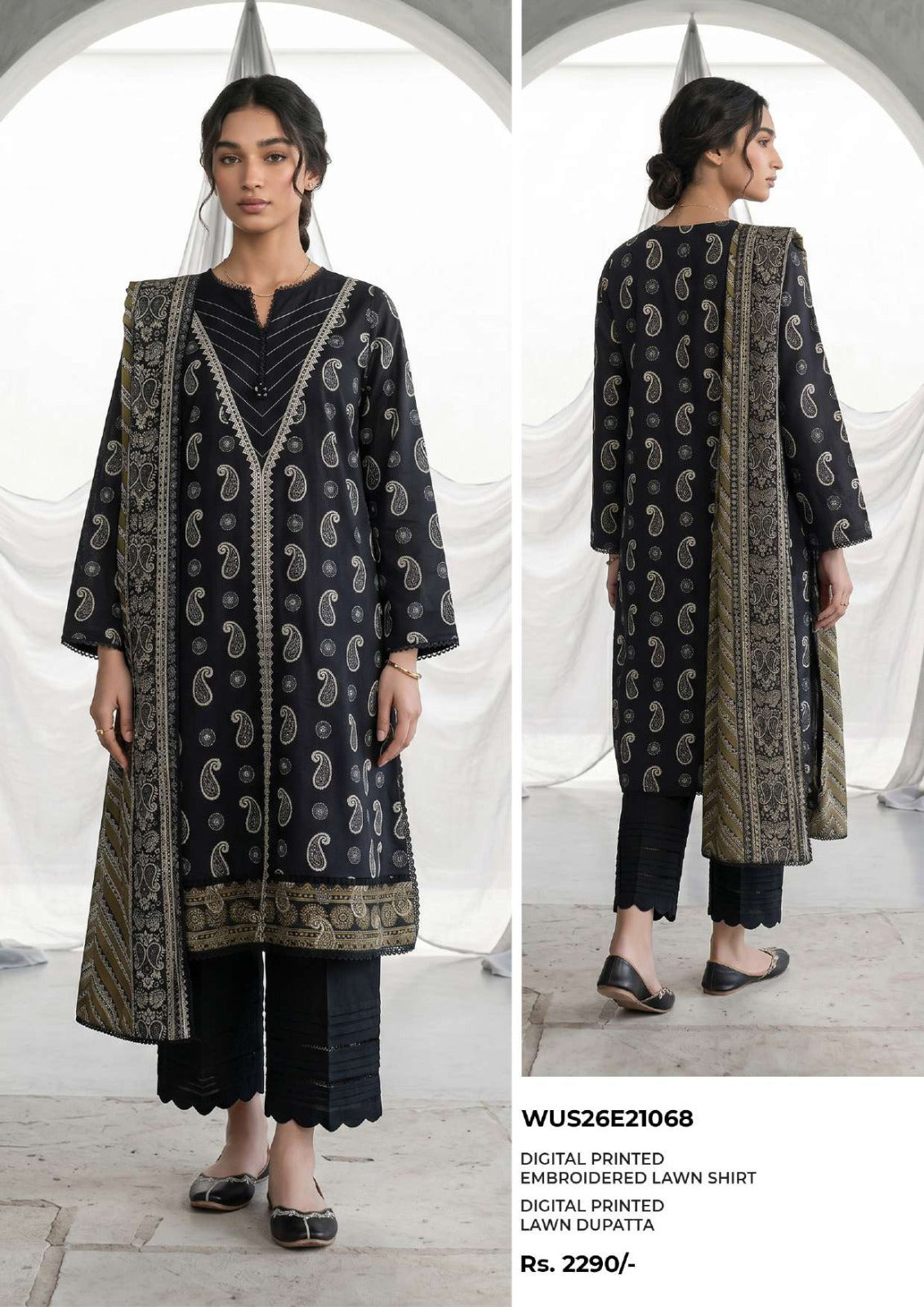 ZELLBURY | Monochrome 2 Pc Lawn Printed Collection – Black & White