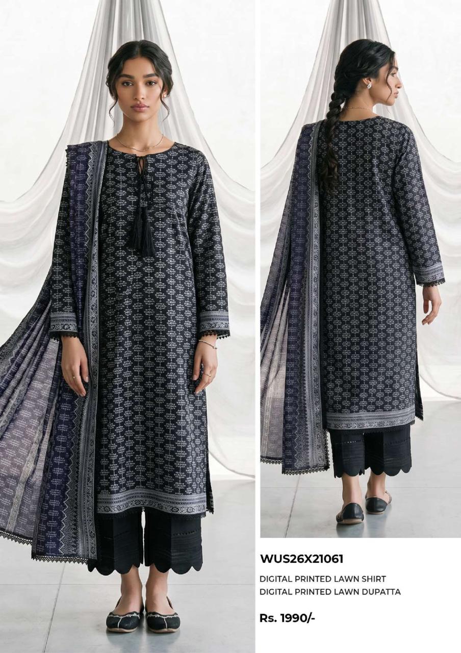 ZELLBURY | Monochrome 2 Pc Lawn Printed Collection – Black & White