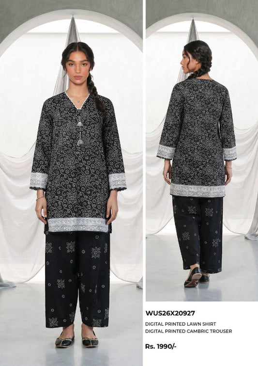 ZELLBURY | Monochrome 2 Pc Lawn Printed Collection – Black & White