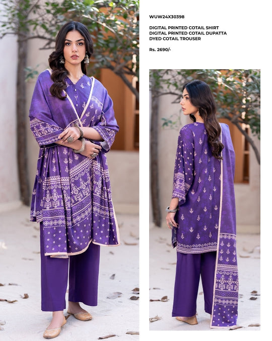 Zellbury | Unstitched 3 Piece Printed Cotail
