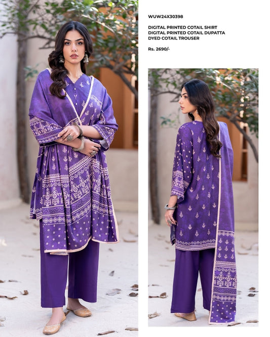 Zellbury | Unstitched 3 Piece Printed Cotail