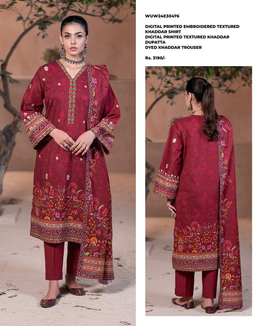 Zellbury | Unstitched 3 Piece Printed Embroidered Textured Khaddar Collection