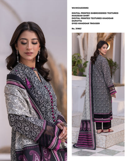 Zellbury | Unstitched 3 Piece Printed Embroidered Textured Khaddar Collection