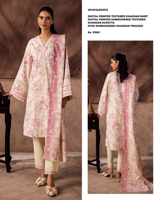 Zellbury | Unstitched 3 Piece Printed Textured Khaddar Collection