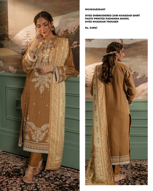 Zellbury | Unstitched 3 Piece Embroidered Zari Khaddar Collection