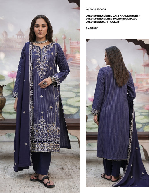 Zellbury | Unstitched 3 Piece Embroidered Zari Khaddar Collection