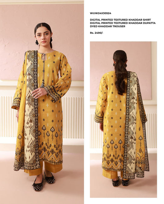 Zellbury | Unstitched 3 Piece Printed Textured Khaddar Collection