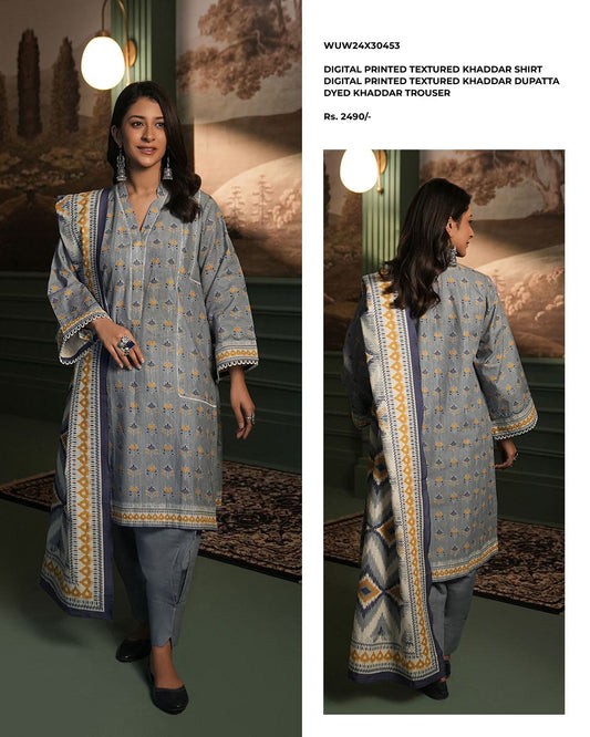 Zellbury | Unstitched 3 Piece Printed Textured Khaddar Collection
