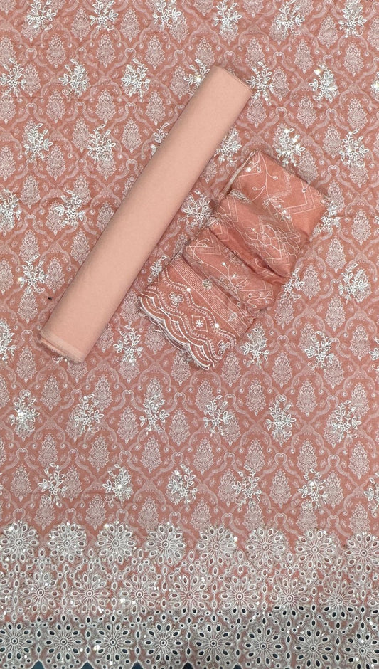 Bin Saeed  | Unstitched 3 Pc Embroidered Cotton