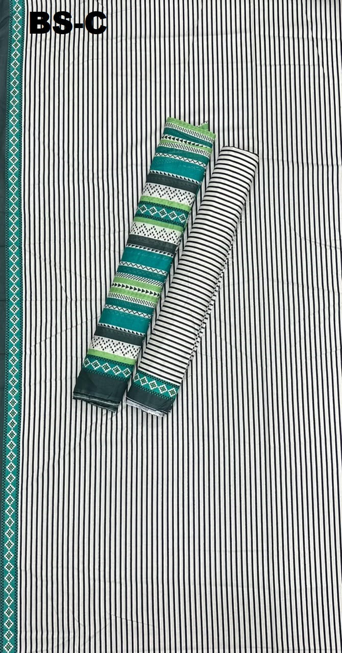 Bin Saeed Unstitched Printed Cotton - Black White Green