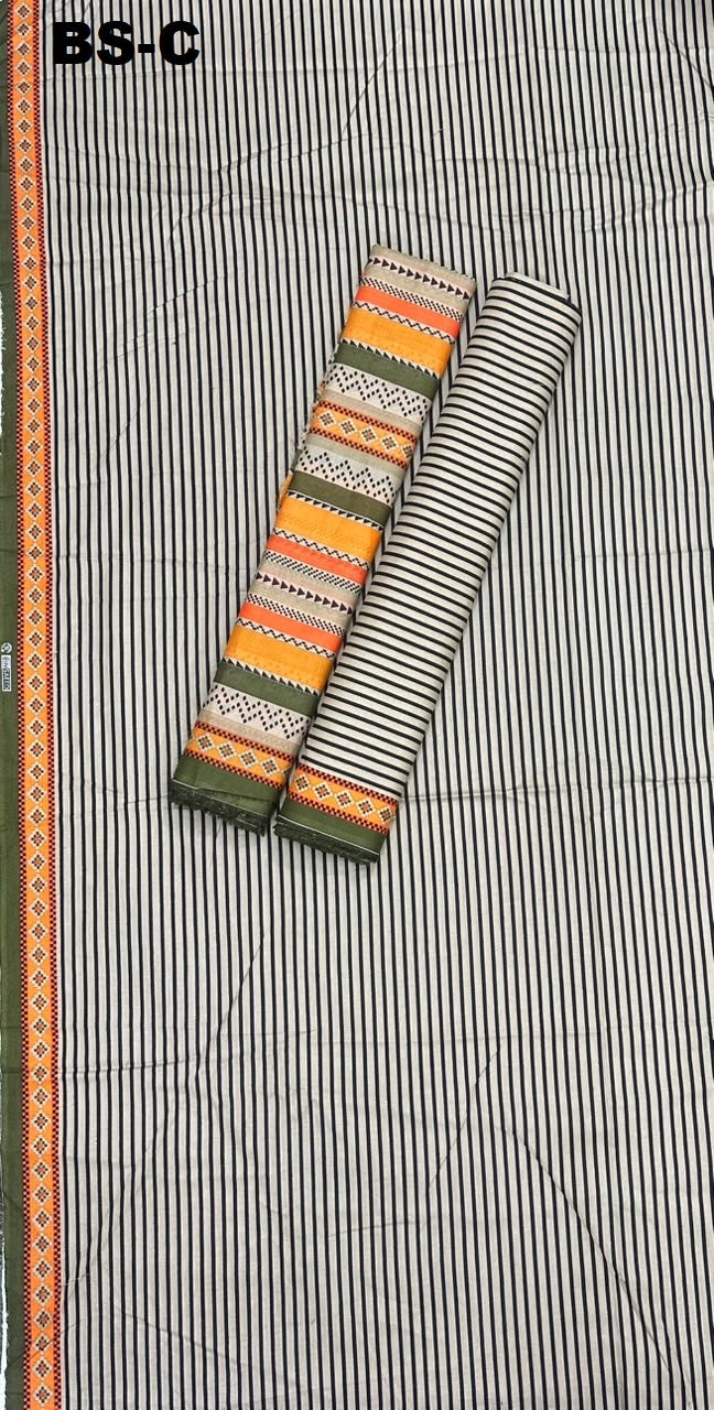 Bin Saeed Unstitched Printed Cotton - Black White Orange Olive