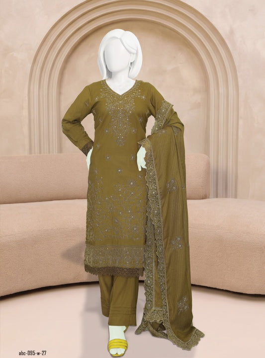 ABC Mishi embroidered Marina suit in Olive — full outfit view