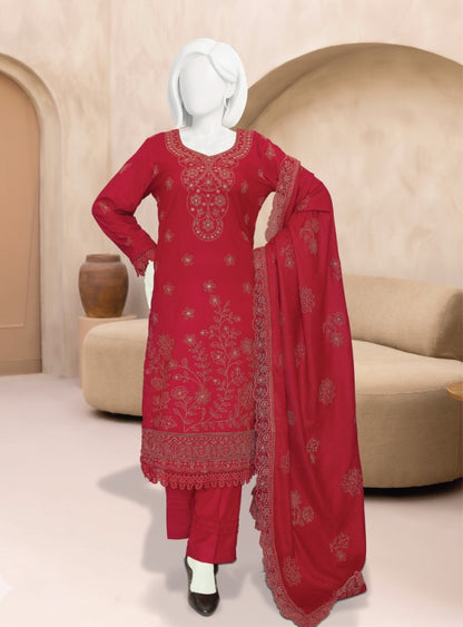 ABC Mishi embroidered Marina suit in Red — full outfit view