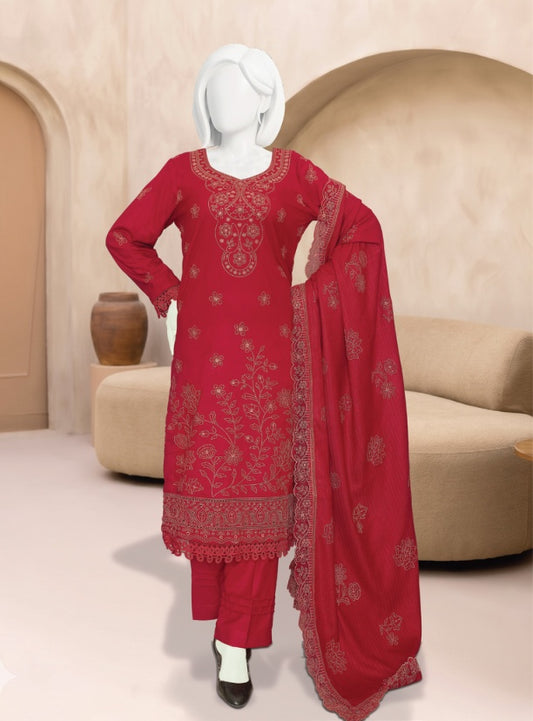 ABC Mishi embroidered Marina suit in Red — full outfit view
