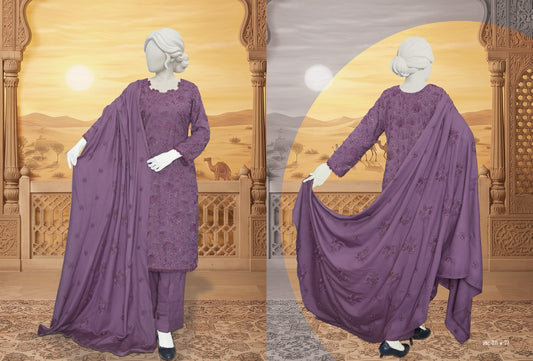 ABC Shumile mauve purple embroidered marina slub suit, second pose