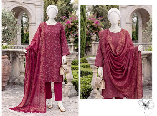 Al Boutique Centre | Unstitched Printed 3Pc Dhanak | Berry Pink