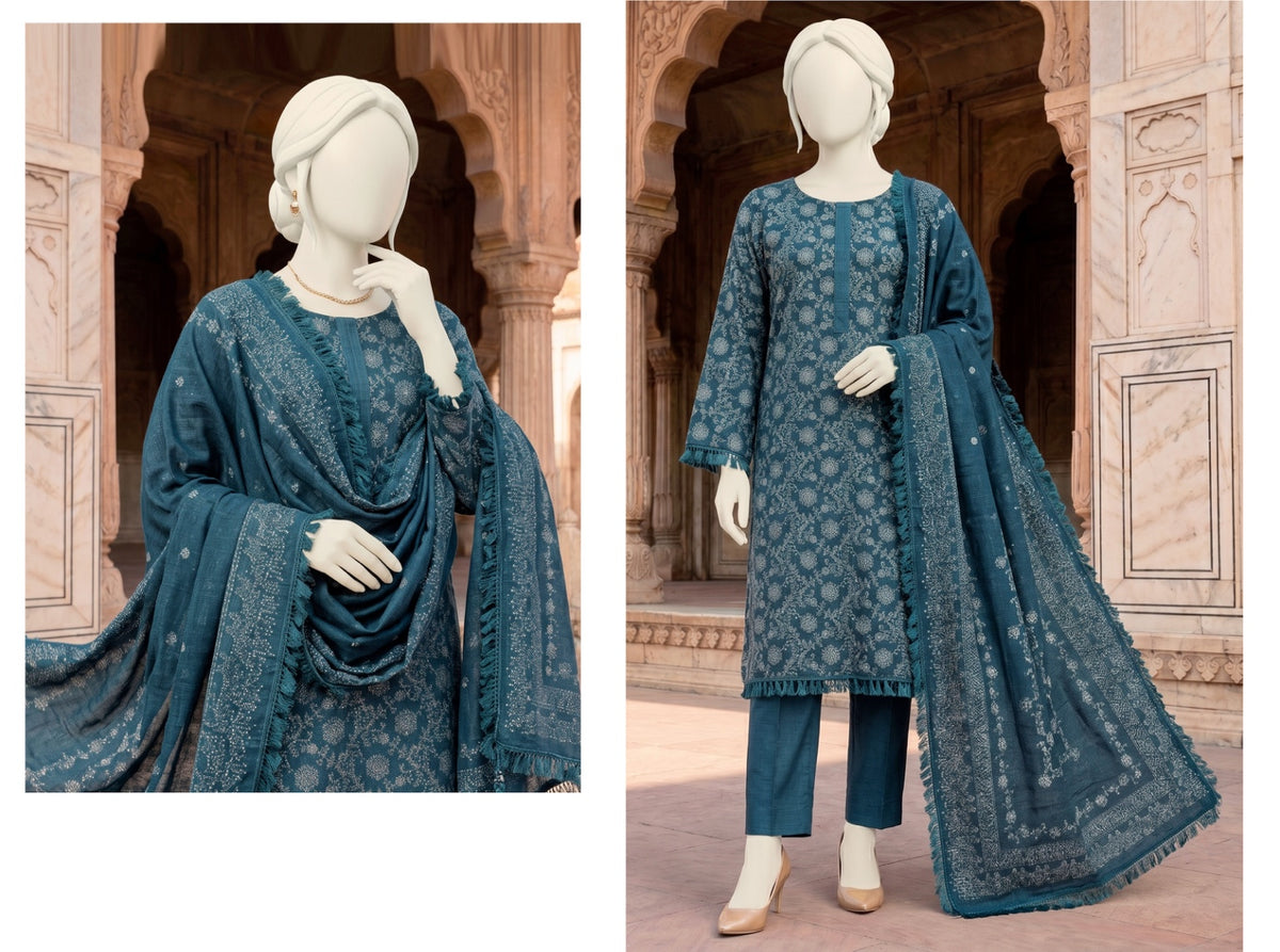 Al Boutique Centre | Unstitched Printed 3Pc Dhanak | Deep Teal