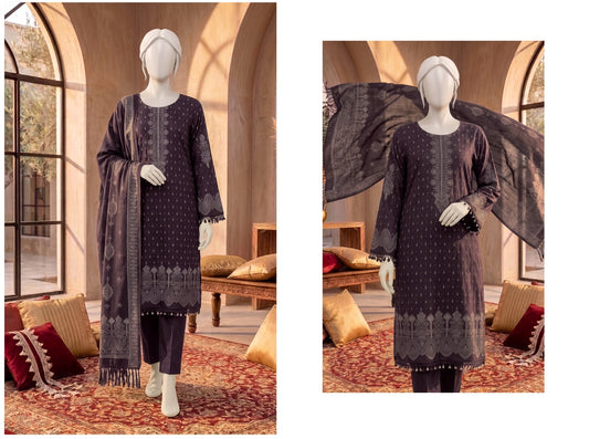 Al Boutique Centre | Dhanak Jaquard Zari Printed Unstitched 3Pc – Plum