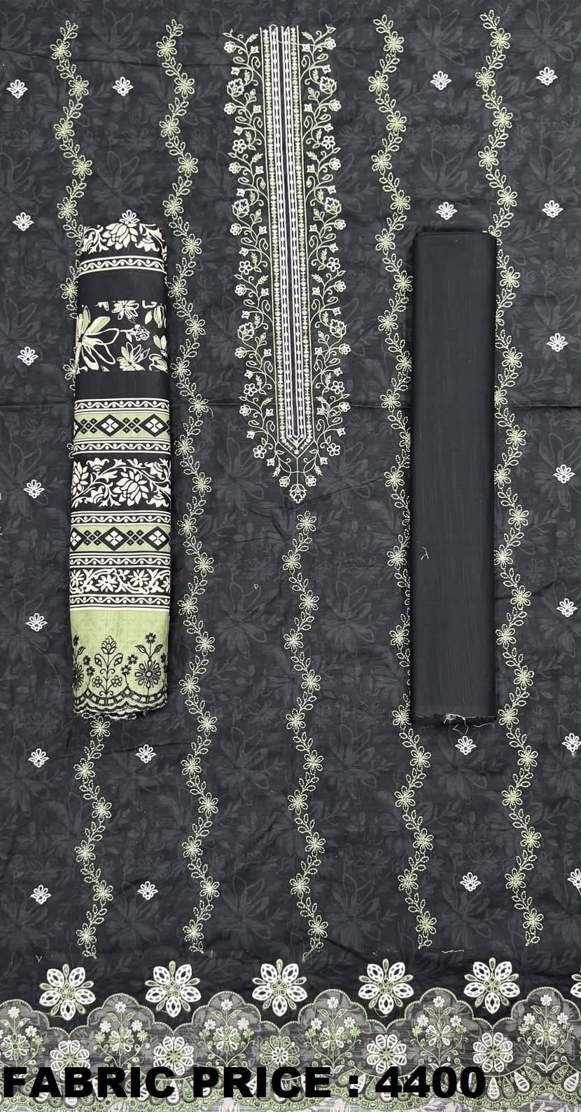 Black fabric with ivory embroidery Riwayat unstitched khaddar 3-piece suit