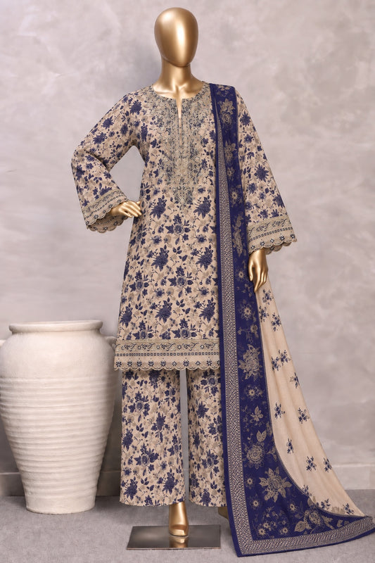Bin Saeed Stitched Embroidered Karandi Viscose Blue & Beige