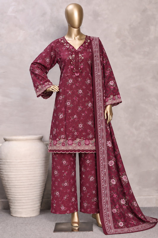 Bin Saeed Stitched Embroidered Karandi Viscose Maroon