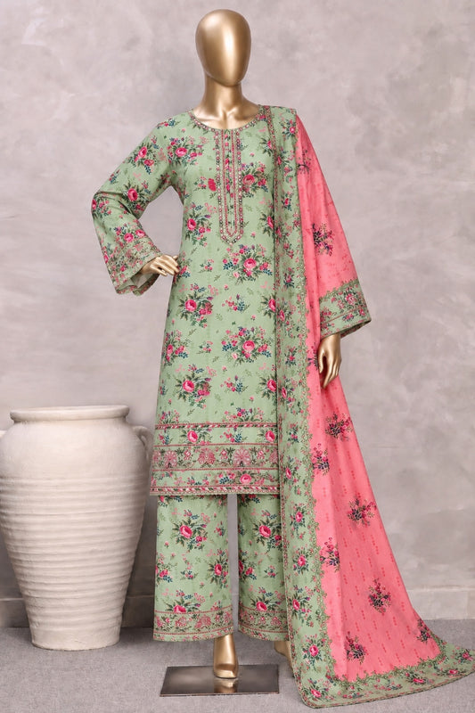 Bin Saeed Stitched Embroidered Karandi Viscose Green & Pink